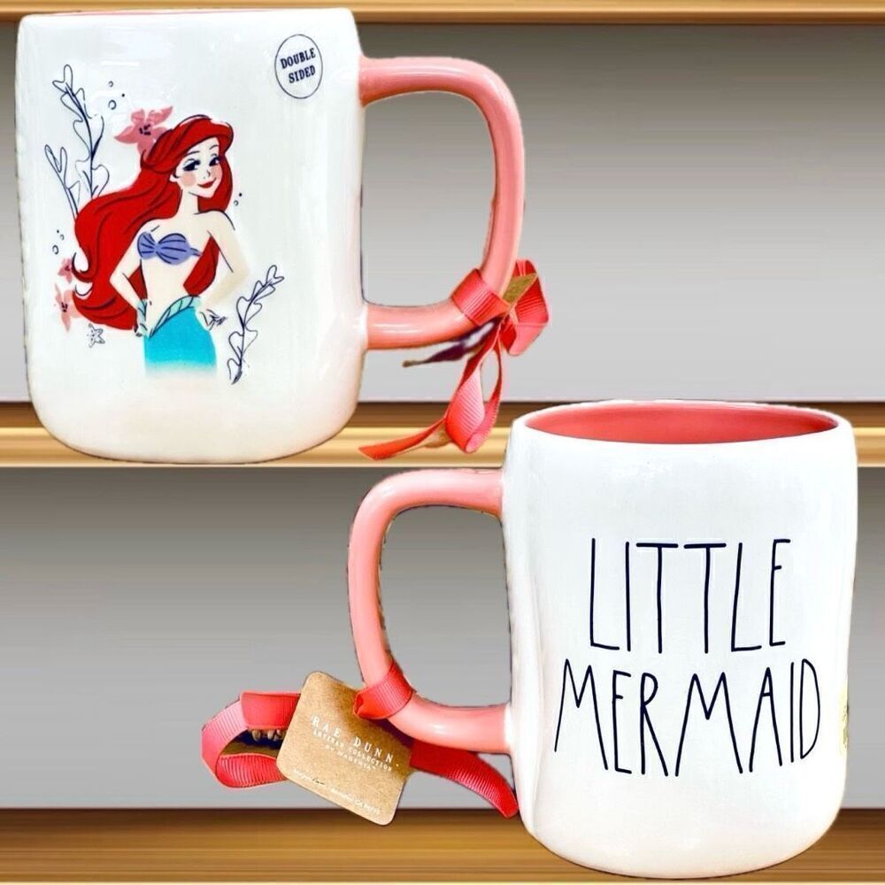 NWT Disney The Little Mermaid White Orange Coral Glossy Ceramic 18 Oz Coffee Mug